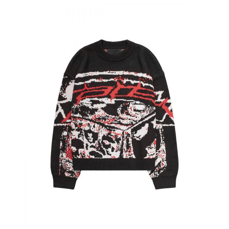 Унисекс Свитер с графическим принтом, с круглым вырезом, Streetwear, Повседневный Пуловер