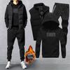 Three-piece Suit Men's Autumn and Winter Hooded Sweater Plus Velvet Clothes Vest Jacket Pants Sports Suit Men's Suit