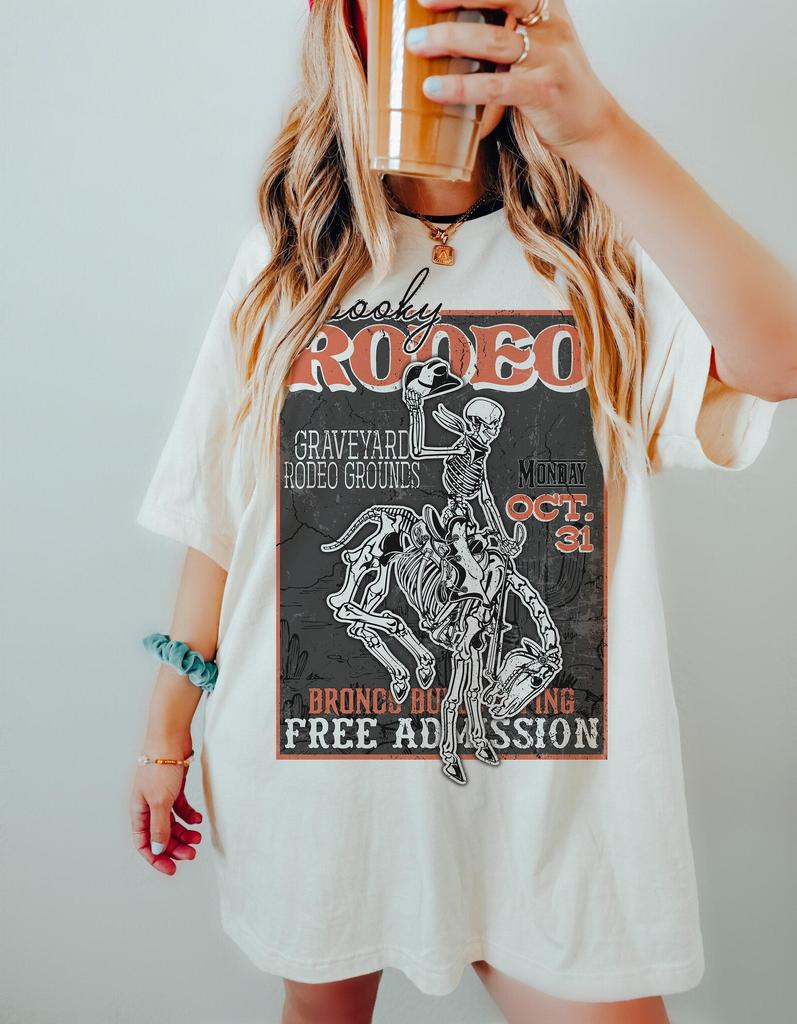 Spooky Rodeo Tee, Skeleton Cowboy Tee, Western Halloween Tee, Halloween Graphic Tee, Comfort Colors Tee, Comfort Colors shirt, Oversized Tee