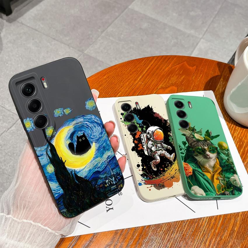 For Tecno Camon 40 Pro Spack 30 Pova 6 Neo Phone Case Pretty Starry Sky Cat Pattern Liquid Silicone Advanced Dustproof Protective Shell For Tecno Capa