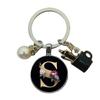 A-Z Letters Elegant Imitation Pearl Key Chain Charm Enamel 26 Letters Key Ring