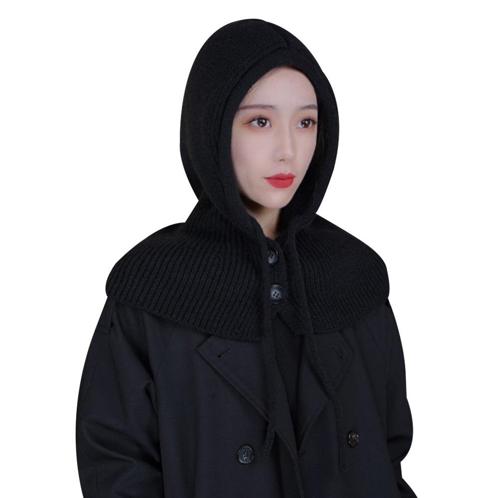 Fashion Ear Protection Winter Balaclava Windproof Drawstring Hooded Beanie Hats Warm Knitted Hooded Cap Unisex
