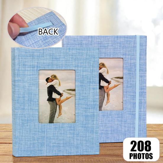 Yousheng Fabric Photo Album with 208 Pockets Slip-in Picture Albums Linen Cover Memory Book with Front Window for Family Anniversary Vacation Wedding