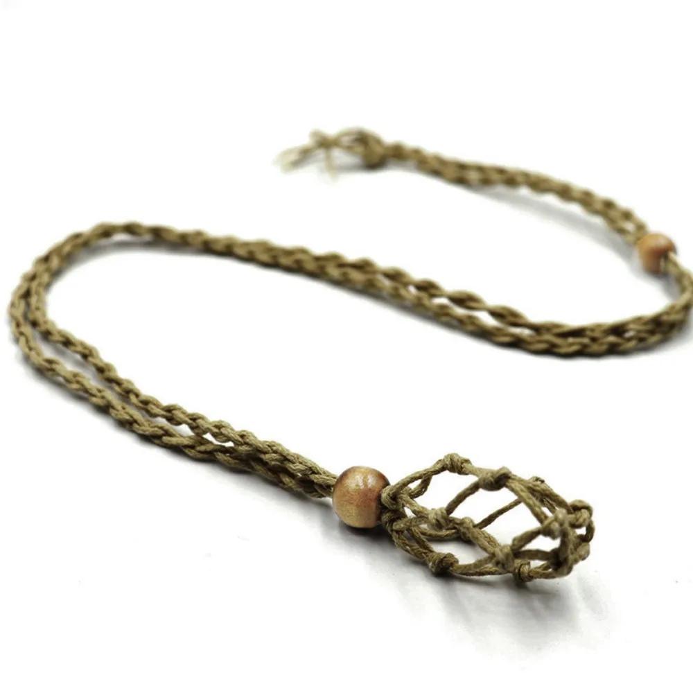 Adjustable Necklace Cord Empty Stone Holder Wax Rope Diy Necklace Natural Quartz Crystal Healing Stone Net Bag Pendant