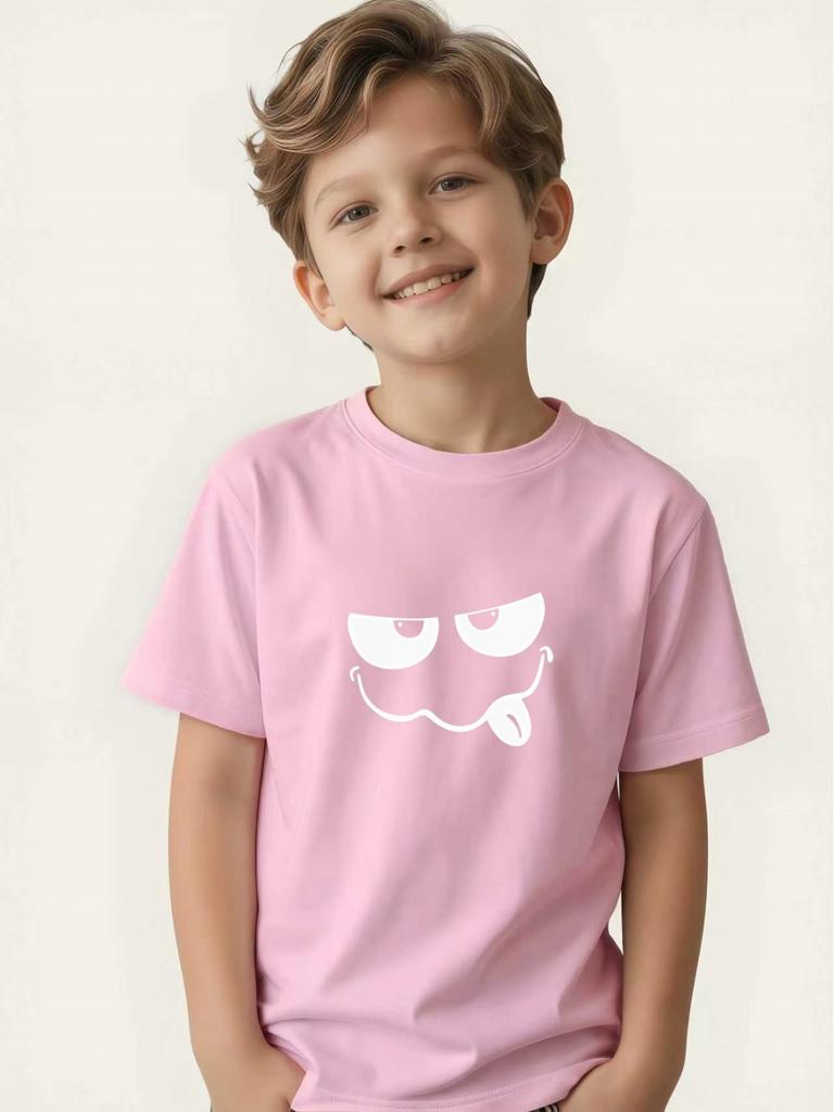 Children's funny tongue-out short-sleeved boy's summer round-neck T-shirt