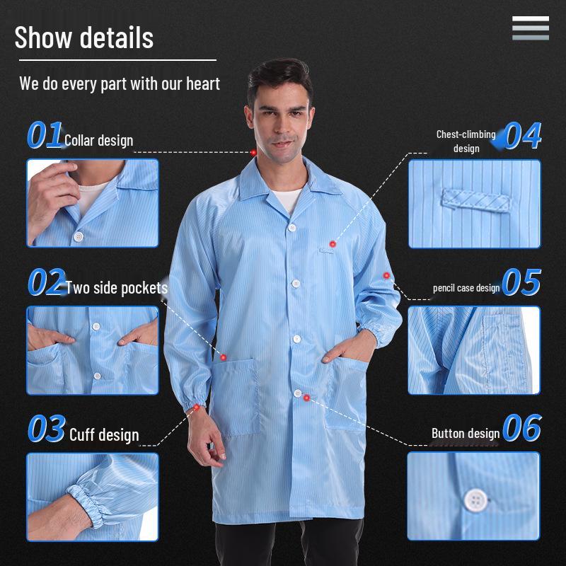 Антистатический сине-белый полосатый лабораторный халат - Пылезащитная защитная рабочая одежда