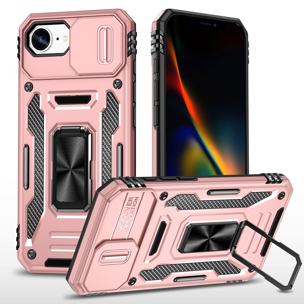 For iPhone 16e Case Kickstand Slide Lens Lid PC+TPU Drop