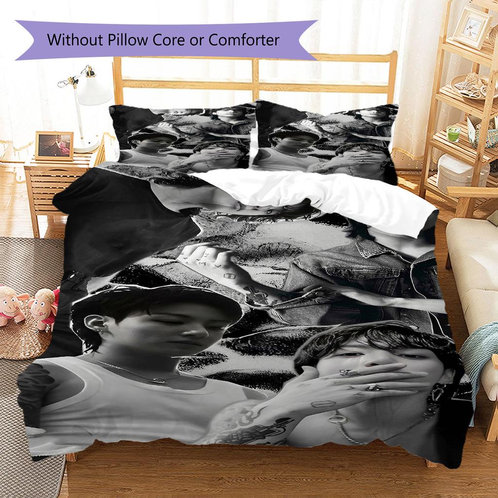 Jeon Jeongguk Pattern Bedding,Quilt Set Quilt Cover Pillowcase Home Birthday Gift(1 * duvet cover + 2 * pillowcase, without core)
