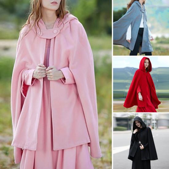 Зимнее женское пальто-накидка с капюшоном, средневековая ретро-накидка, готическая, сохраняющая тепло шаль, длиной до колена, свободный плащ, плотный, застегивающийся на одну пуговицу, уличное пончо, пират