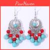 Turquoise Ethnic Simulation Beaded Earrings With Silver Filigree For Wear Daily