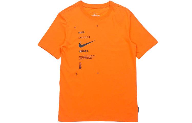 Nike Sportswear Club T Shirts Men's Orange Crew Neck Moderate Straight Fit DJ5374-801