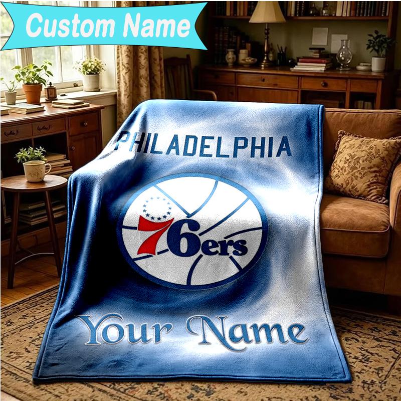 1PC Custom Name Blanket 76ers Basketball Team Flannel blankets Patterns Throw Blanket All-Season Soft Gift for Couch, Bed, Camping, Birthday gifts