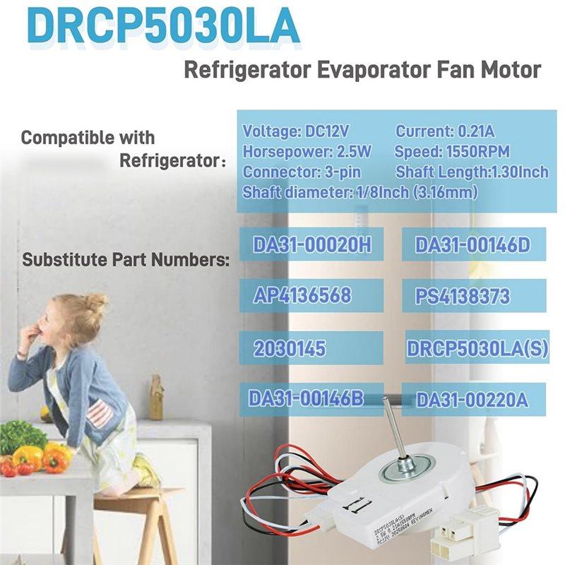 A96I-DRCP5030LA Для замены двигателя вентилятора испарителя холодильника DC12V 2.5W 0.21A 1550 об/мин
