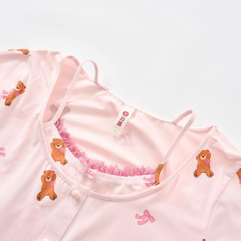Fenteng 100% Cotton Sleepwear Spring Long-Sleeved Camisole Cartoon Home Suit for Girls