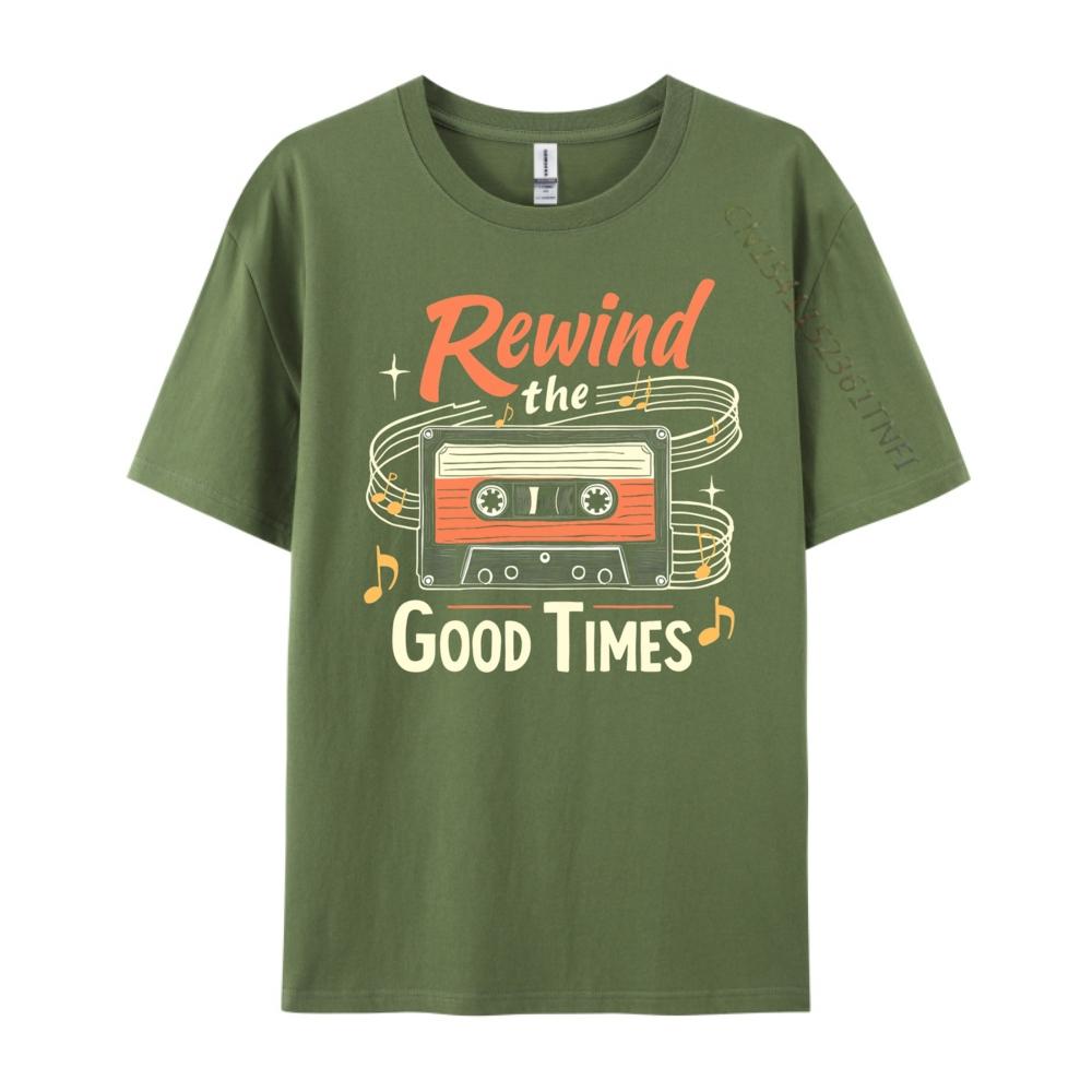 Rewind The Good Times Cassette Tape Black Shirt Graphic Tees T-Shirts Character