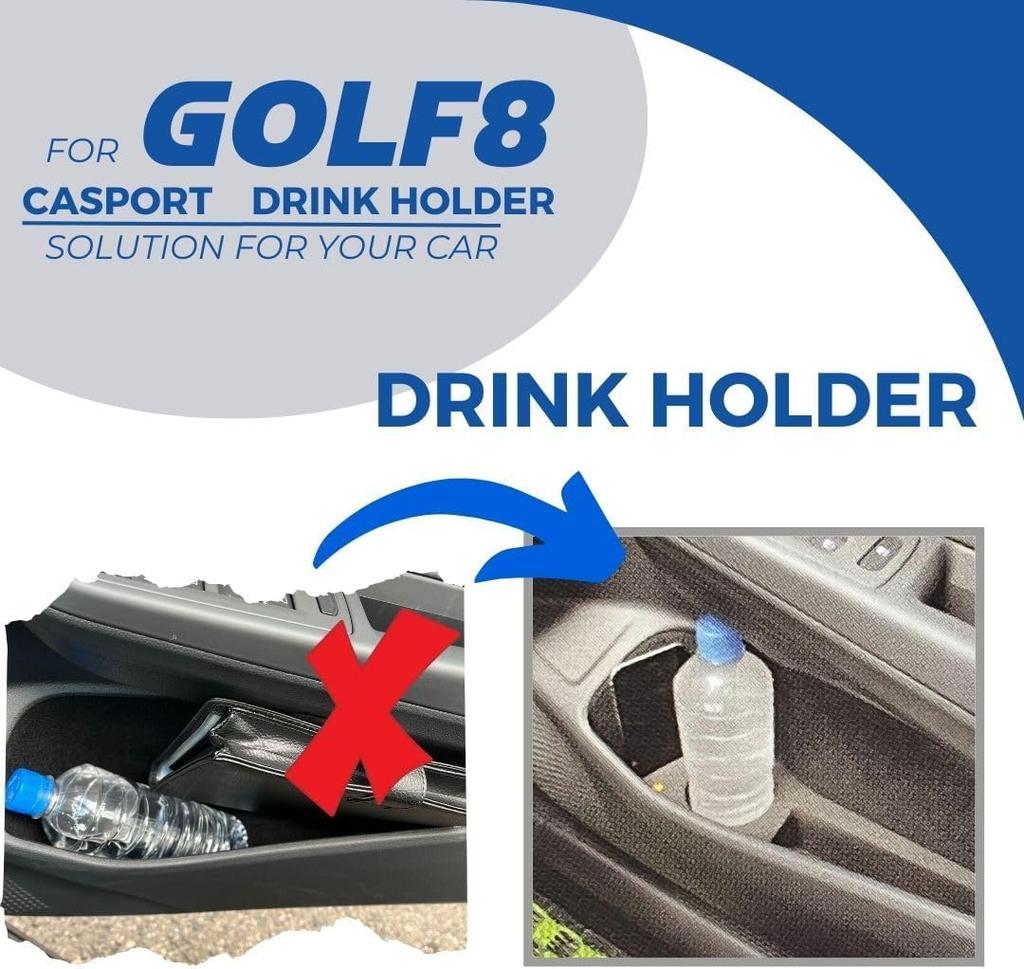 CASPORT Drink Holder for VW Golf Soundproofing Small Item Premium Interior Set of 2 and Black 8/8.5, Material, Storage, Fit, (Left Right),