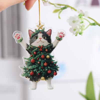 2D Новогодний Кот Подвеска Акриловая Мультяшный Рождественская Елка Украшения Рождественский Черный Кот Подвеска Декоративный Кот Автомобильный Подвеска Рождество