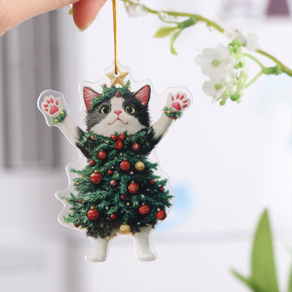 2D Новогодний Кот Подвеска Акриловая Мультяшный Рождественская Елка Украшения Рождественский Черный Кот Подвеска Декоративный Кот Автомобильный Подвеска Рождество