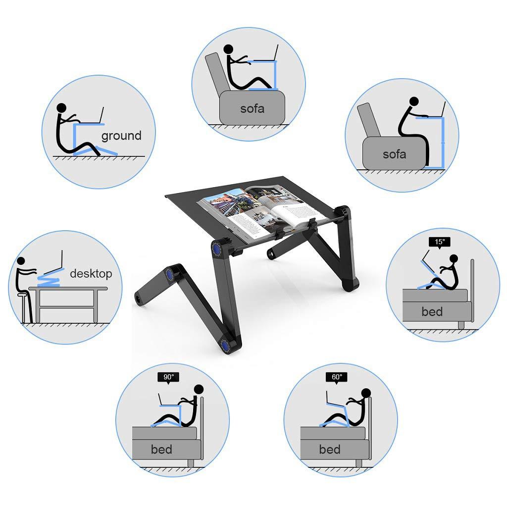 Регулируемая на 360 градусов складная подставка для стола для ноутбука Прочный алюминиевый поднос для ноутбука с охлаждающим ковриком для мыши с двумя вентиляторами