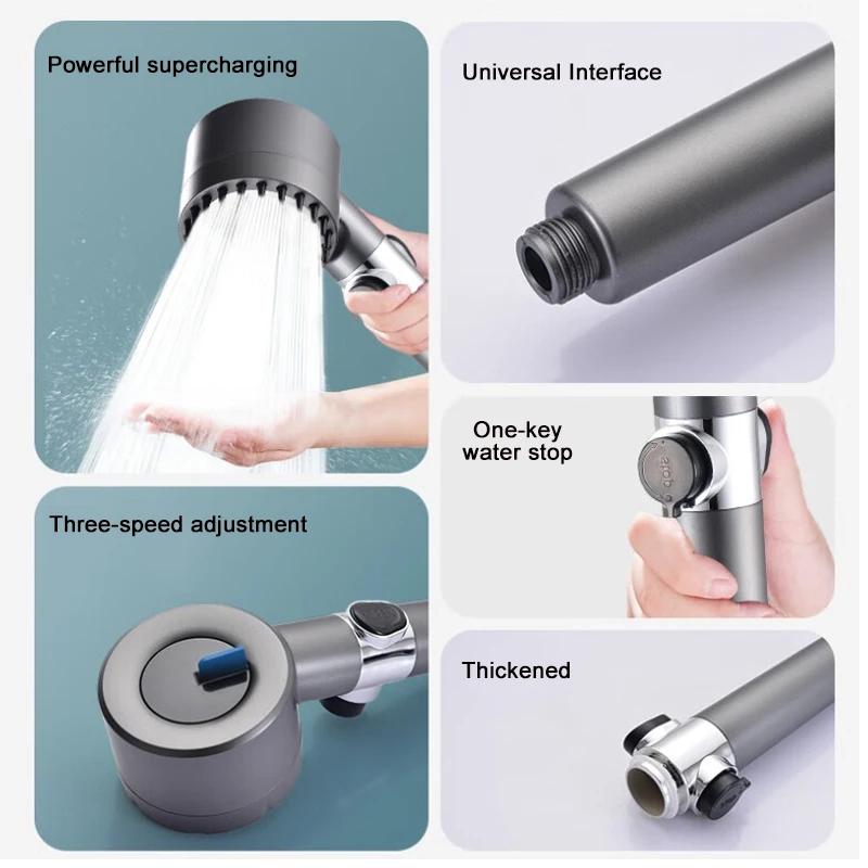 New Pressurized Shower Water Saving Shower High Pressure with Filter 4 Modes Adjustable Showerhead Bathroom Massage Shower Head