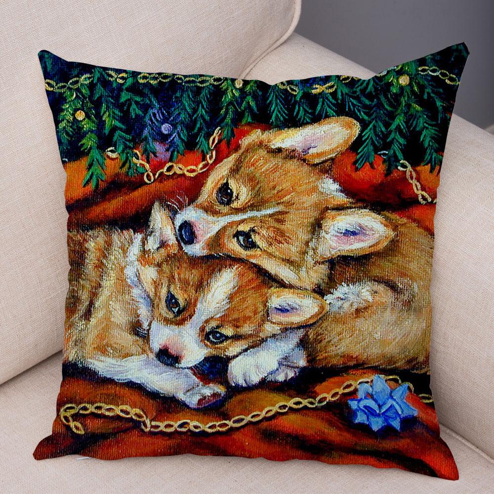 Welsh Corgi Pembroke Soft Plush Cushion Cover for Sofa Children Room Decor Cartoon Animal Pillowcase Oil Painting Pillow Case