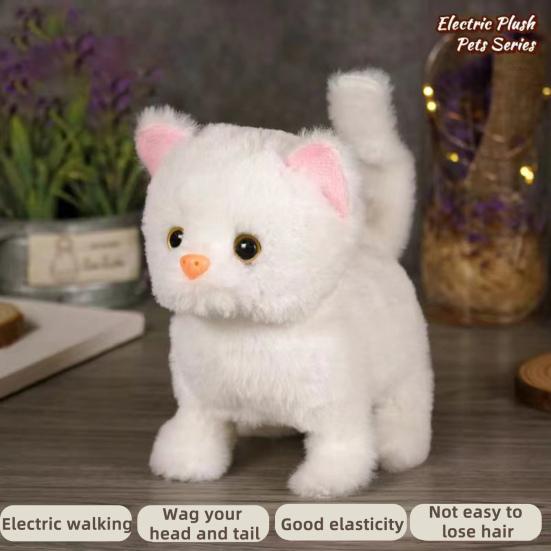 Детская электрическая плюшевая игрушка-кошка, ходячая, качающая головой, виляющая хвостом, интерактивный котенок, плюшевая игрушка, развивающая игрушка-симулятор животного для малышей, мальчиков и девочек