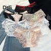 Женские трусики с кружевной отделкой, с низкой талией, эластичные трусы с бантом, шелковистое атласное бикини, нижнее белье, женские трусы