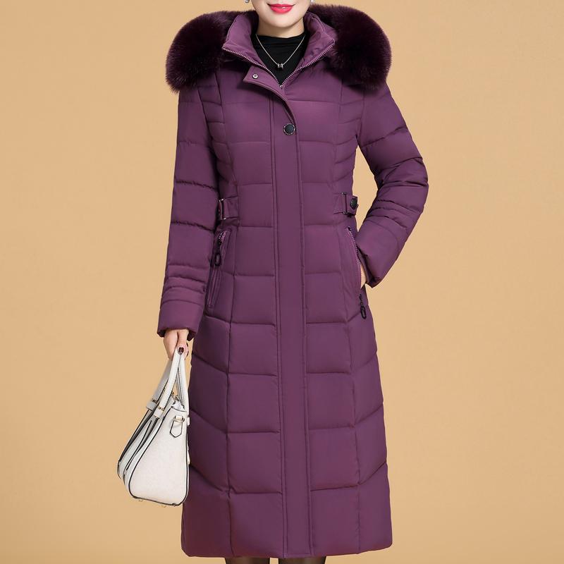 Большие размеры XL-6XL для женщин среднего возраста, длинные парки, зимние толстые теплые пальто с капюшоном, элегантные свободные женские куртки с воротником из искусственного меха