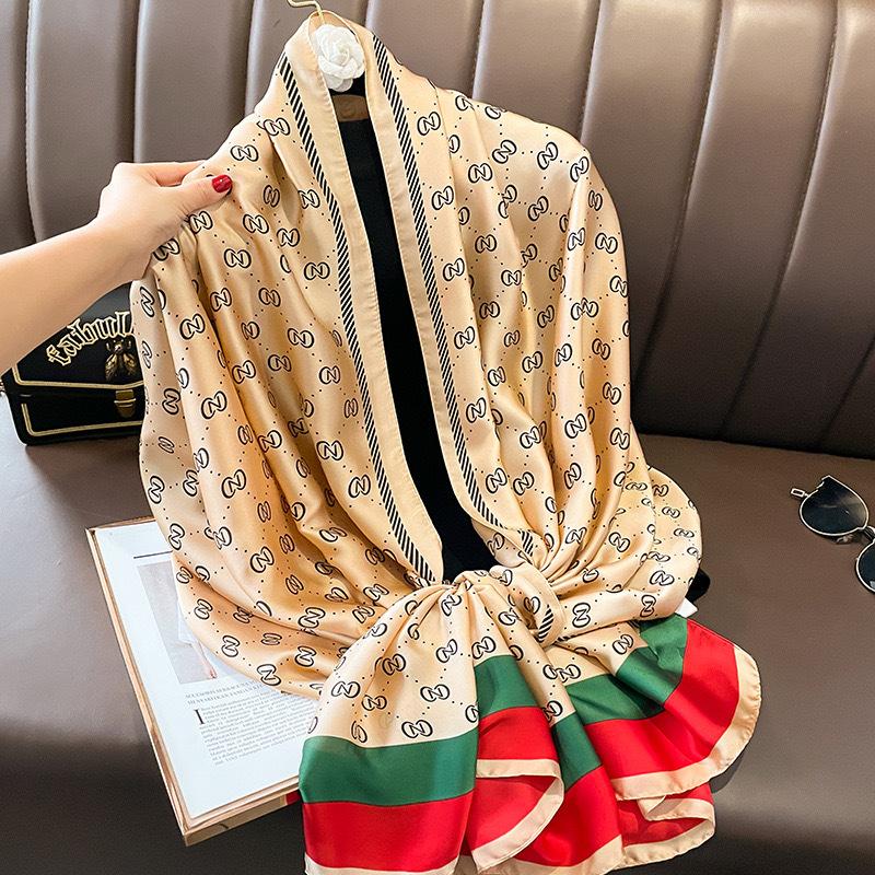 Shawl Scarf for Women - Floral Plant Pattern, Breathable & Sun-Proof, Weekend Casual Style, Non-Stretch, Decorative Silk Scarf with Printed