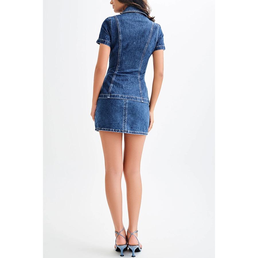 IHUASU Женский комплект из джинсовой ткани в современном стиле с короткими рукавами, застежкой на пуговицы и высокой талией, с короткой юбкой