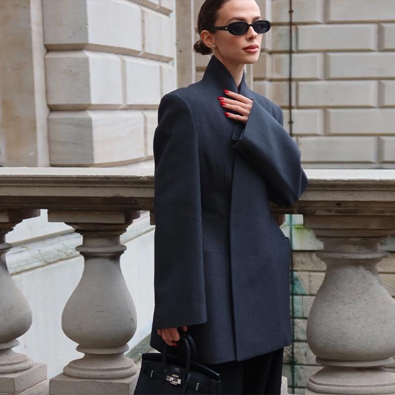 Элегантное приталенное пальто-блейзер женское с подплечниками, двубортное, модное, для работы, весна 2025, уличный стиль, верхняя одежда
