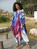EDOLYNSA Blue Bohemian Relaxed Long Dress Kaftan Caftan Vacation Party House robe Bathing suit cover up Beach Wear Q1634