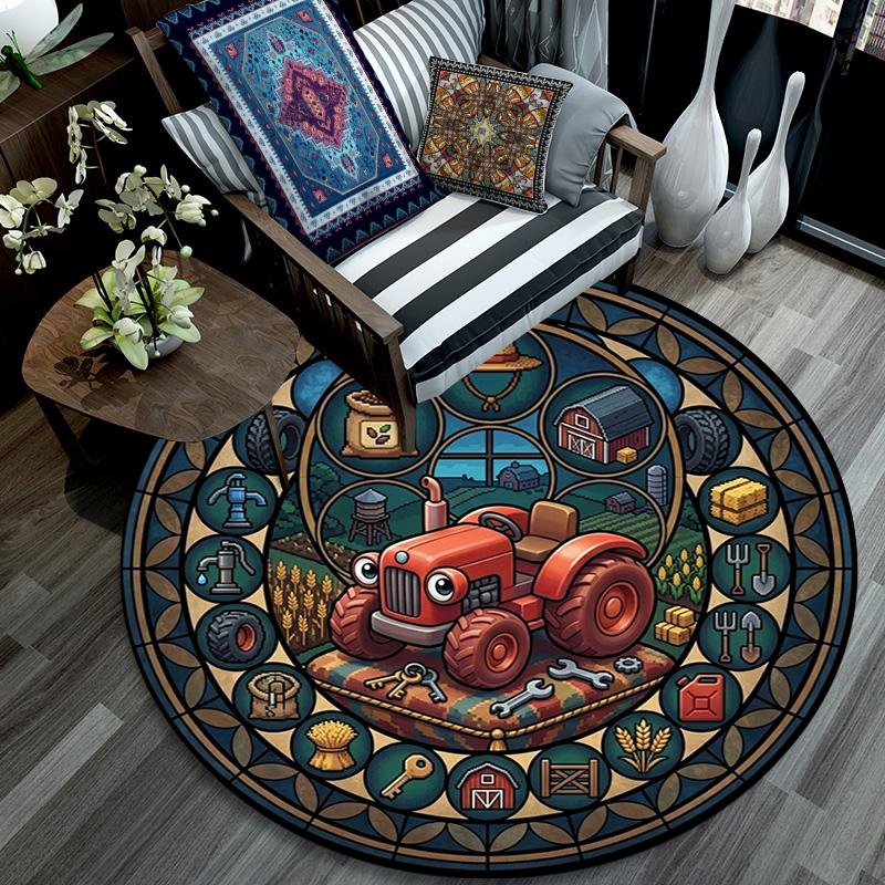 Heritage Icons Round Area Rug Under Office Chairs Bedroom Living Room Home Decor