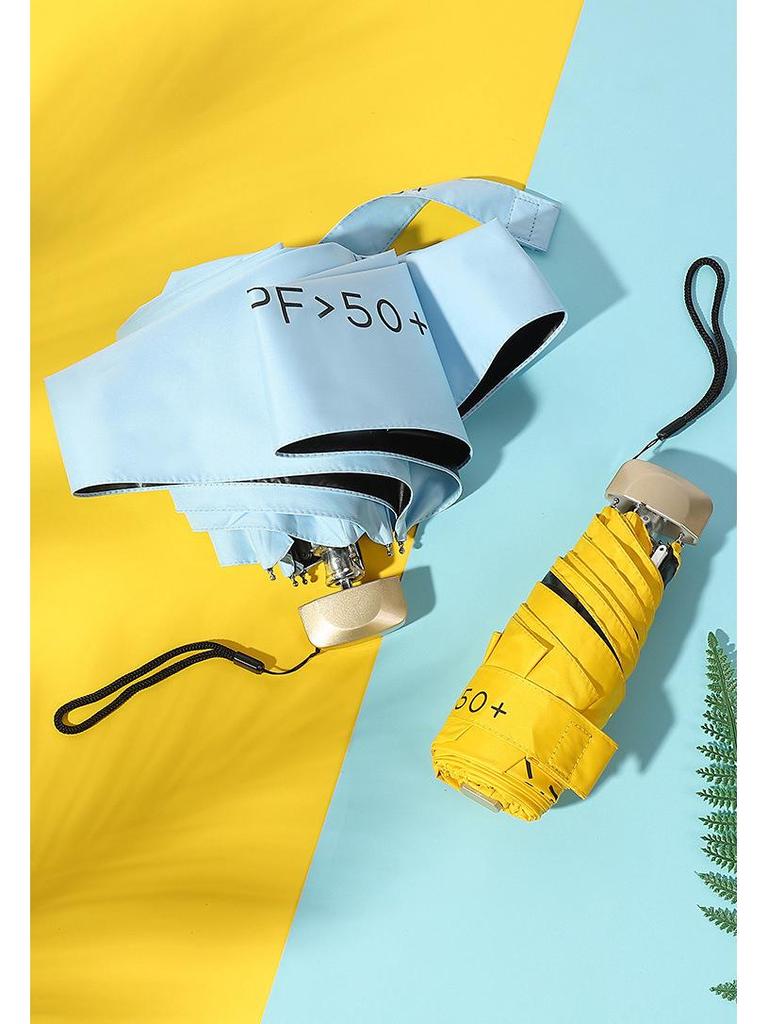 Compact Women's Five-Fold Sunshade Umbrella - Black Glue, UV Protection, for Sunny and Rainy Days, Customizable for Advertising