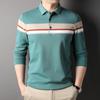 Осенняя новая мужская рубашка поло с лацканами в тон цвета для мужчин среднего возраста, мужская полосатая хлопковая футболка с длинными рукавами