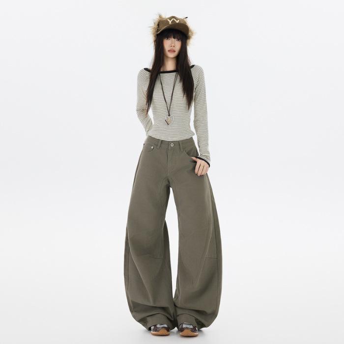 2025 Осень/Зима Американские Ретро Широкие Джинсы в Пол Свободного Кроя, Подчеркивающие Фигуру, с Карманами