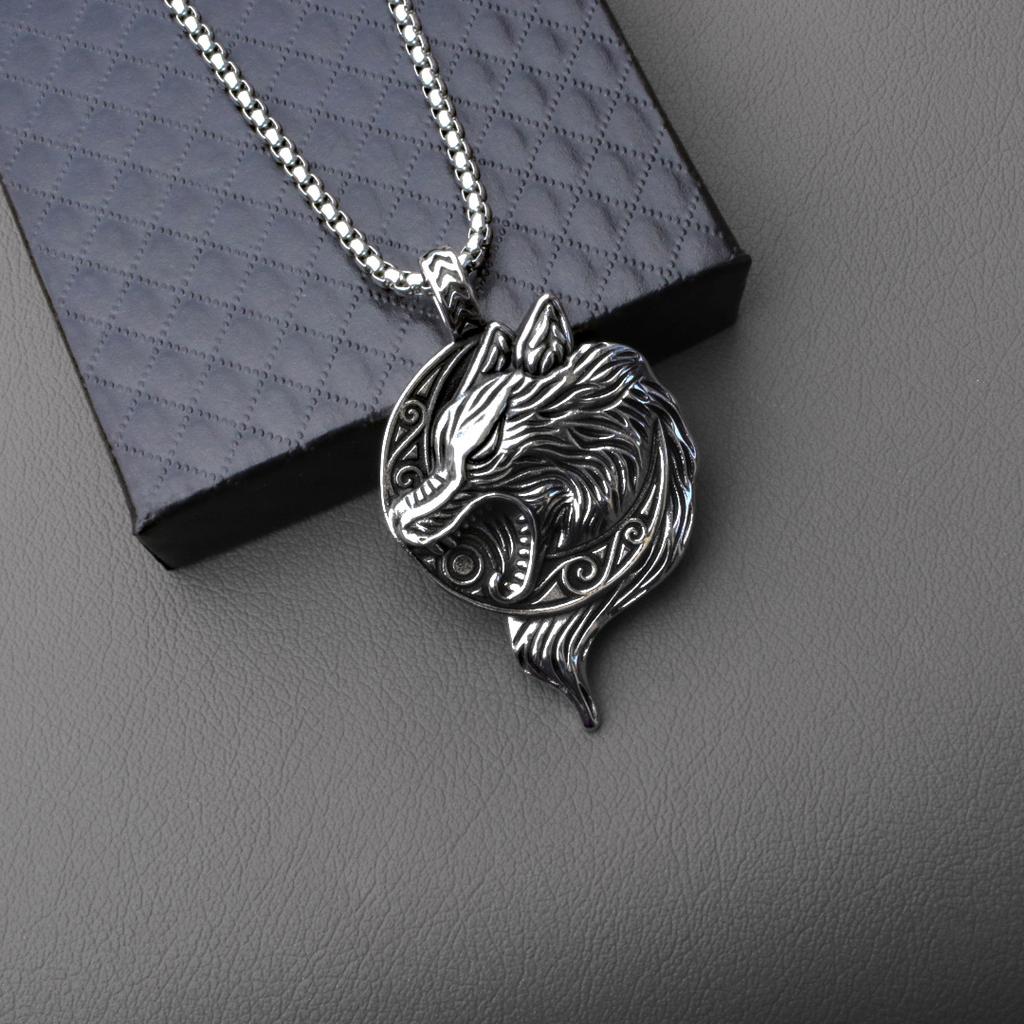 Vintage Viking Wolf Head Stainless Steel Necklace Men'S Pendant Punk Necklace Accessories