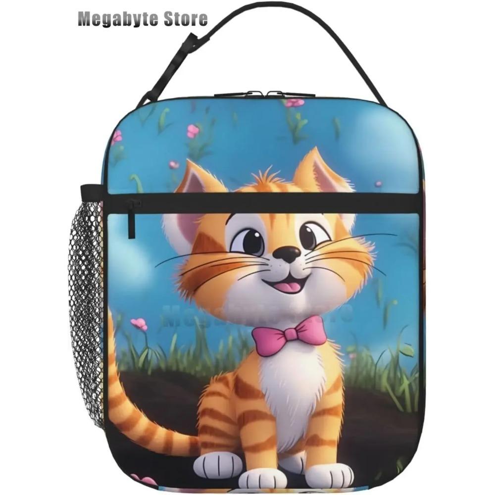 Черный кот ланч-бокс смешной кот ланч-бокс для детей подростков девочек женщин взрослых холодильник изолированный цветочный ланч-бокс для школы работы путешествий