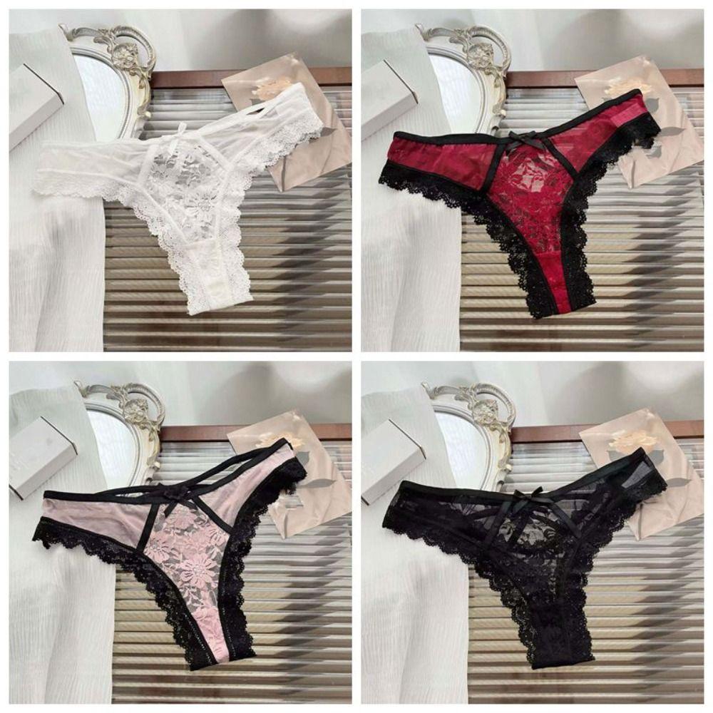 Ruffle Mesh Floral Bowknot Panties Thong Lace Flower Transparent Briefs Comfortable   Girl