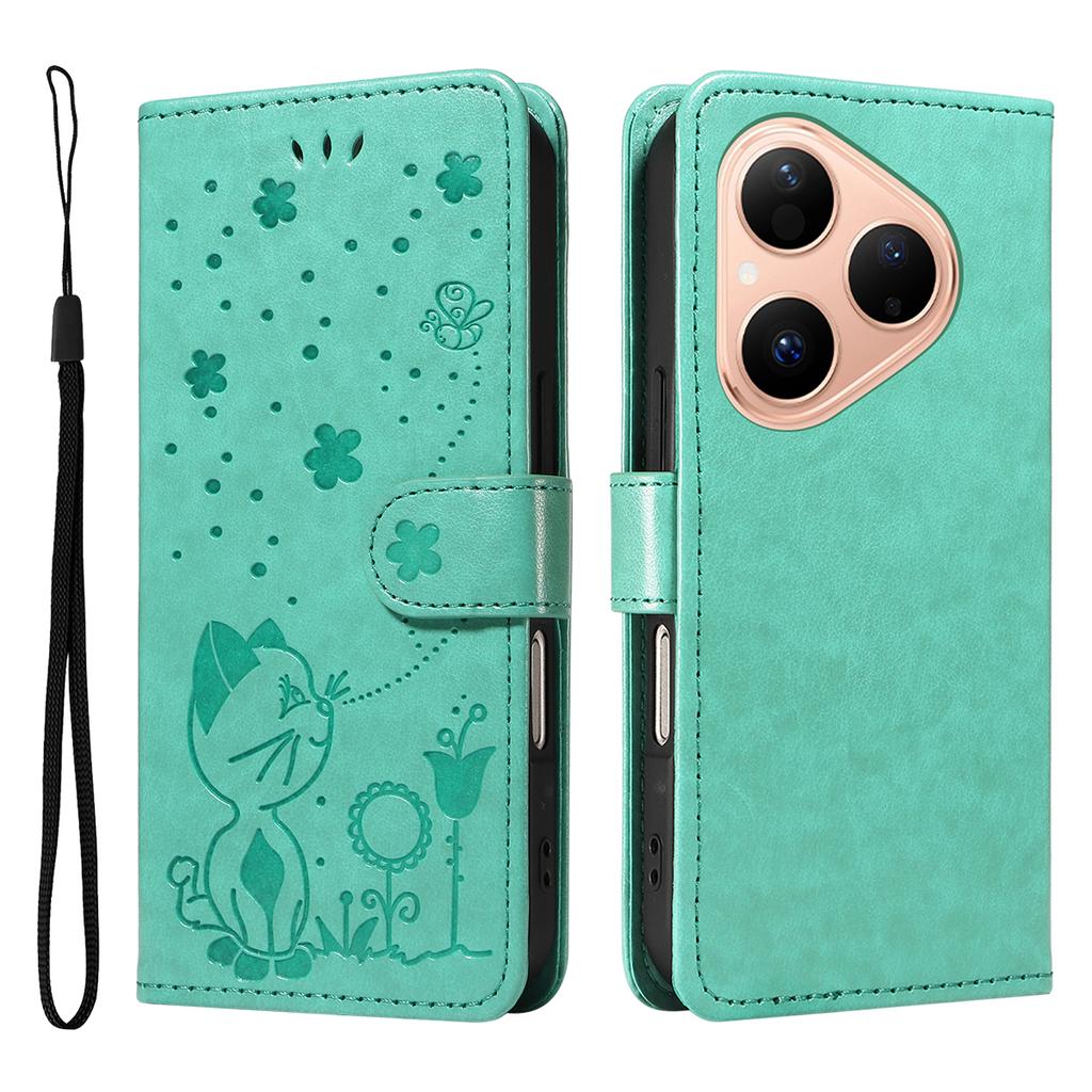 For Huawei Pura 80 Leather Wallet Case Cat Bee Pattern Phone Cover Stand