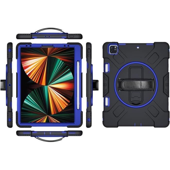 Étui pour iPad Pro 12,9 - YEQIU - 2022/2021/2020/2018 - Protection robuste - Porte-crayon - Béquille 360°