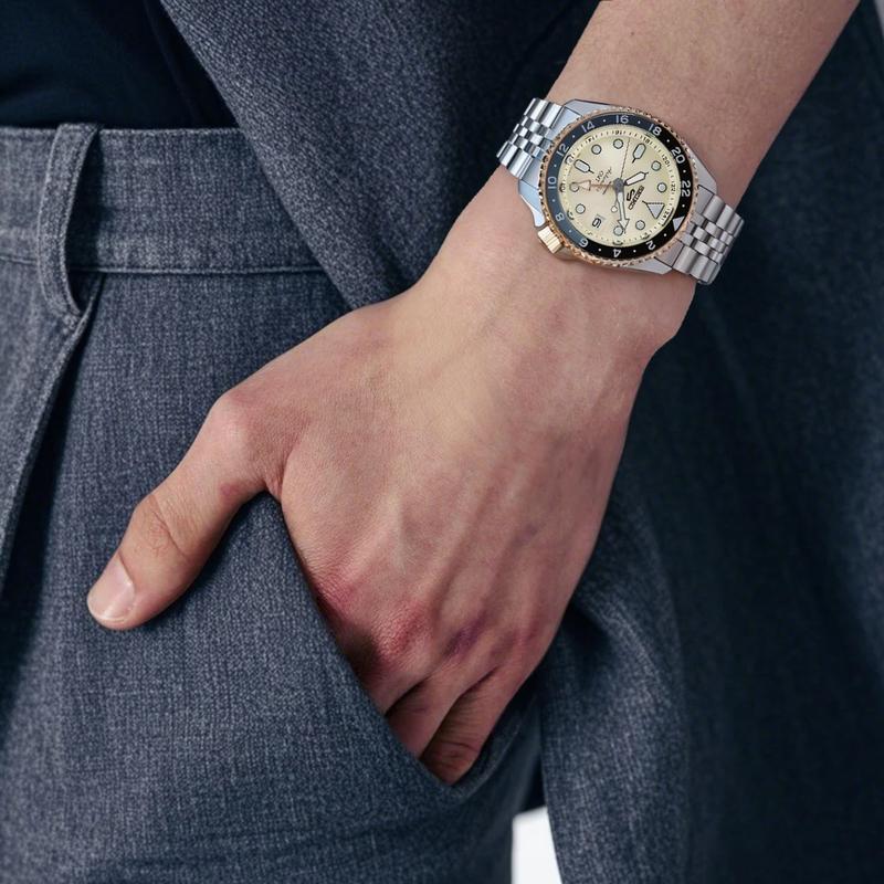 Seiko Нет. 5 серия 100 метров водонепроницаемые модные простой стиль Автоматические стальной ремешок 42,5 мм мужские часы желтый циферблат SSK046K1