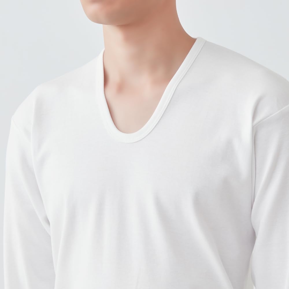 Gunze RP2810A Inner Far Infrared Long Set of White Men's Shirt, Treatment, Quick-Drying, Smooth, Sleeve, U-Neck, 2,