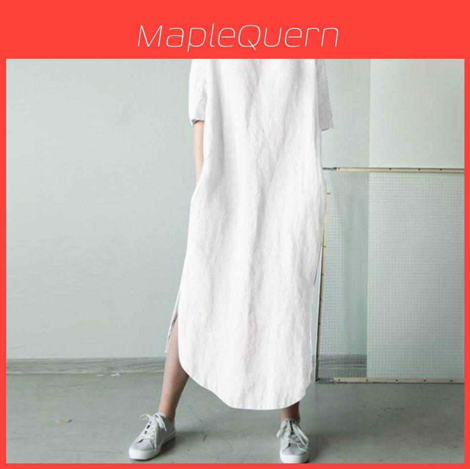 Cotton Linen Loose Fit Casual Dress With Pockets For Office Wear 2024 Autumn