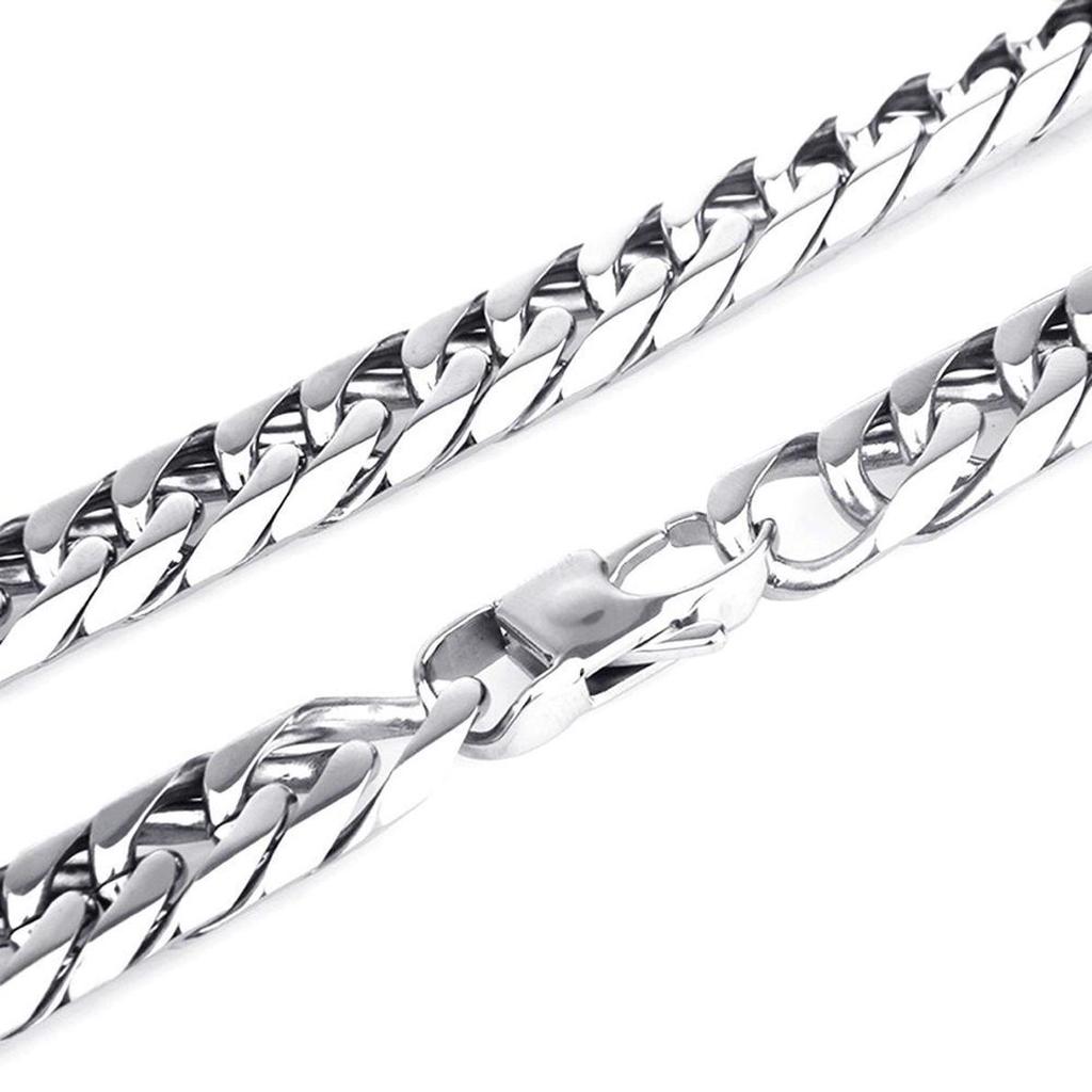 Silver Tone Stainless Steel Men's Chain Necklace Heavy Huge Jewelry Curb Cuban Chain