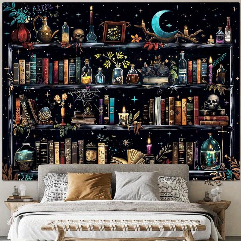 VIKAMAMagic Bookshelf Tapestry Magic Potion Dark Living Room Sofa Background Wall Room Decoration