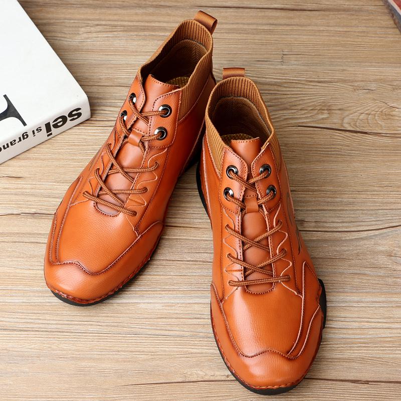 Мужская оригинальная обувь Зимние ботинки Кожа 2025 Зима Новые ботильоны Теплые плюшевые Повседневные хлопковые ботинки Модная обувь для ходьбы