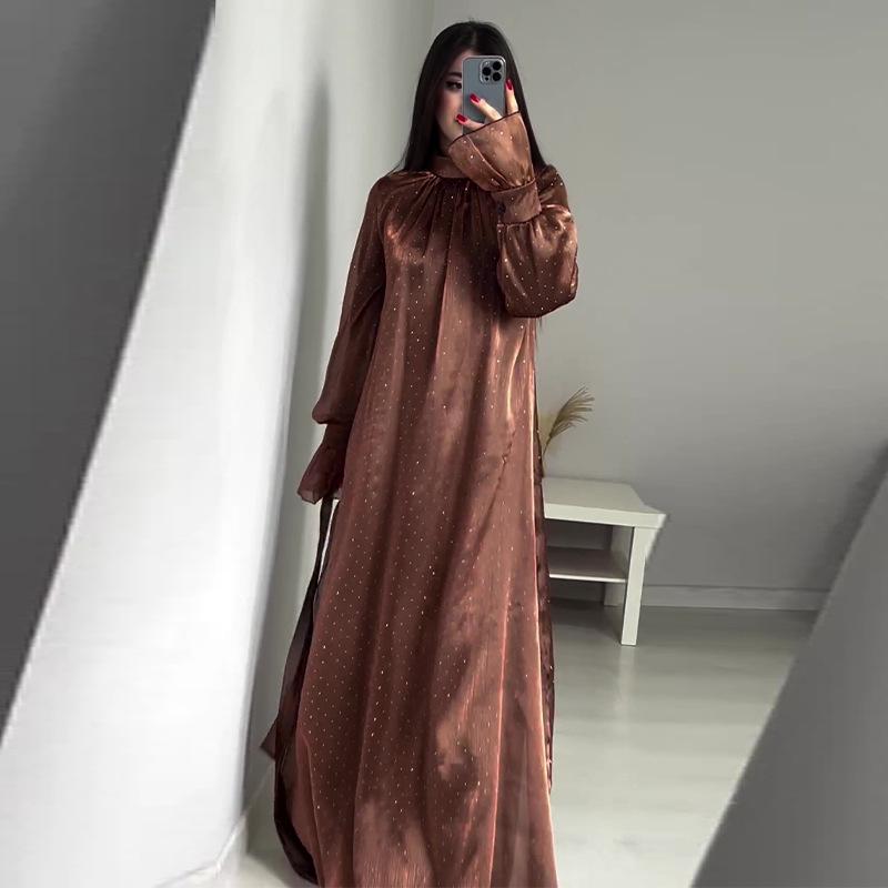 Элегантное женское платье с принтом в горошек, осень 2024