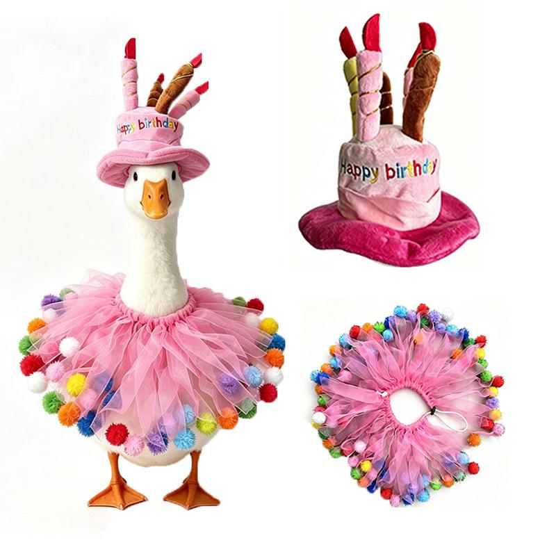 2026 New Festival Porch Goose Clothes Set, 23 Inch White Goose Birthday Hat Scarf Decor Set, Pet Goose Costume Accessories