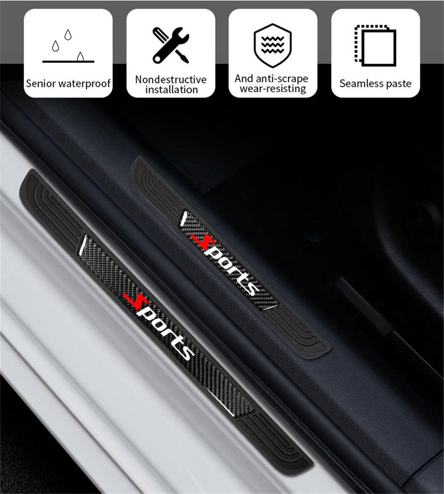 4 шт. Накладки на пороги дверей спортивного автомобиля, накладка из углеродного волокна, резиновая накладка, защита от царапин